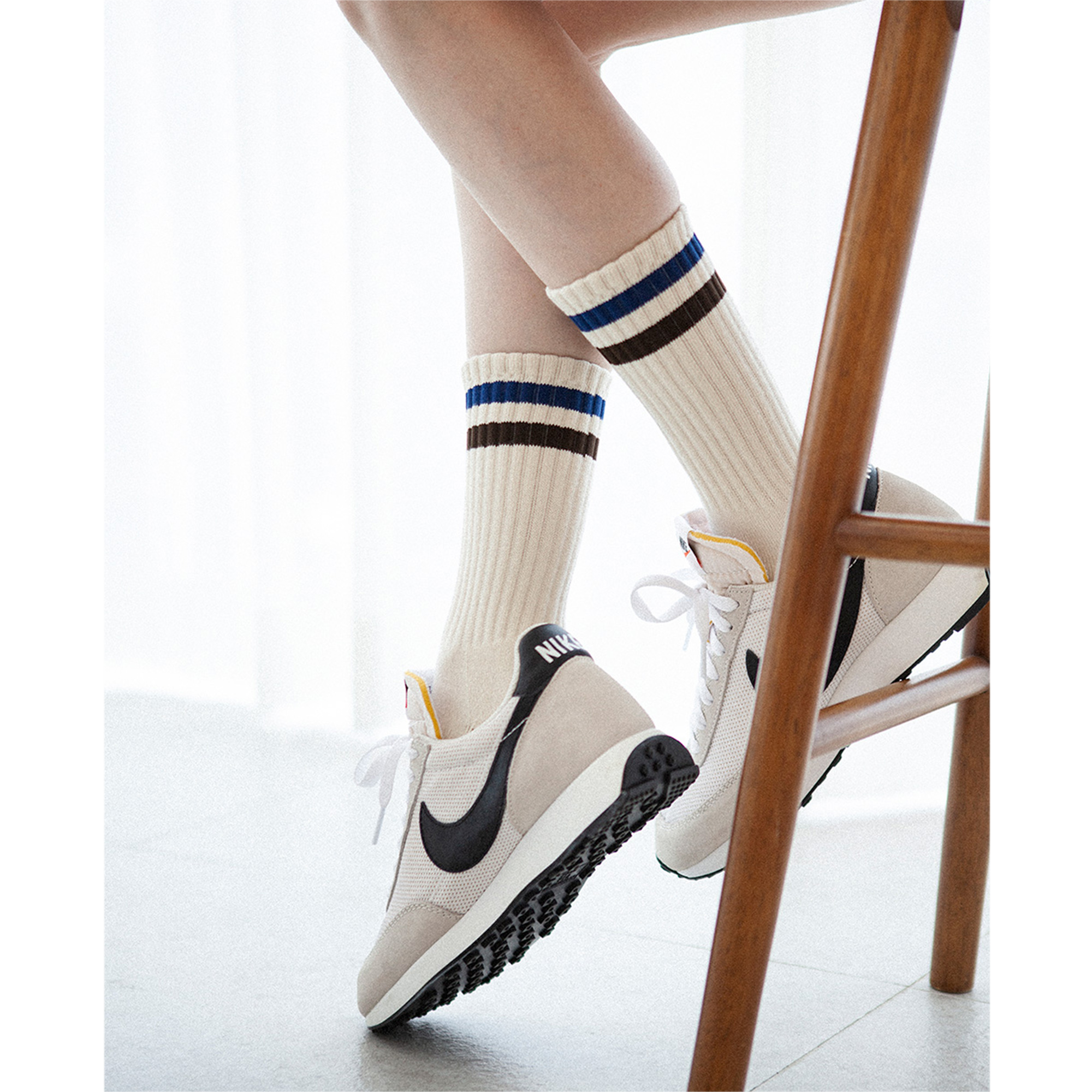 Women's Vintage Stripe Socks - Navy, Brown, & Cream