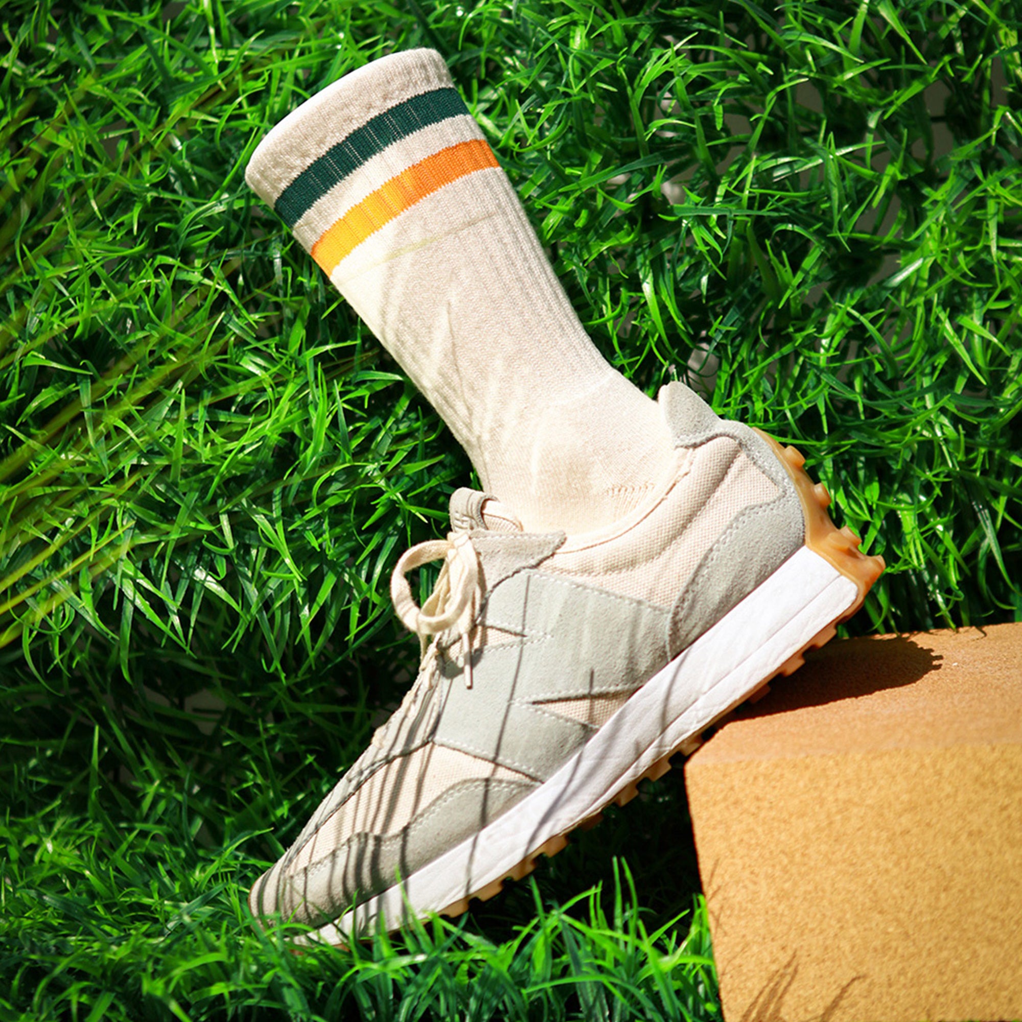 Men's Vintage Stripe Socks - Green, Orange, and Cream