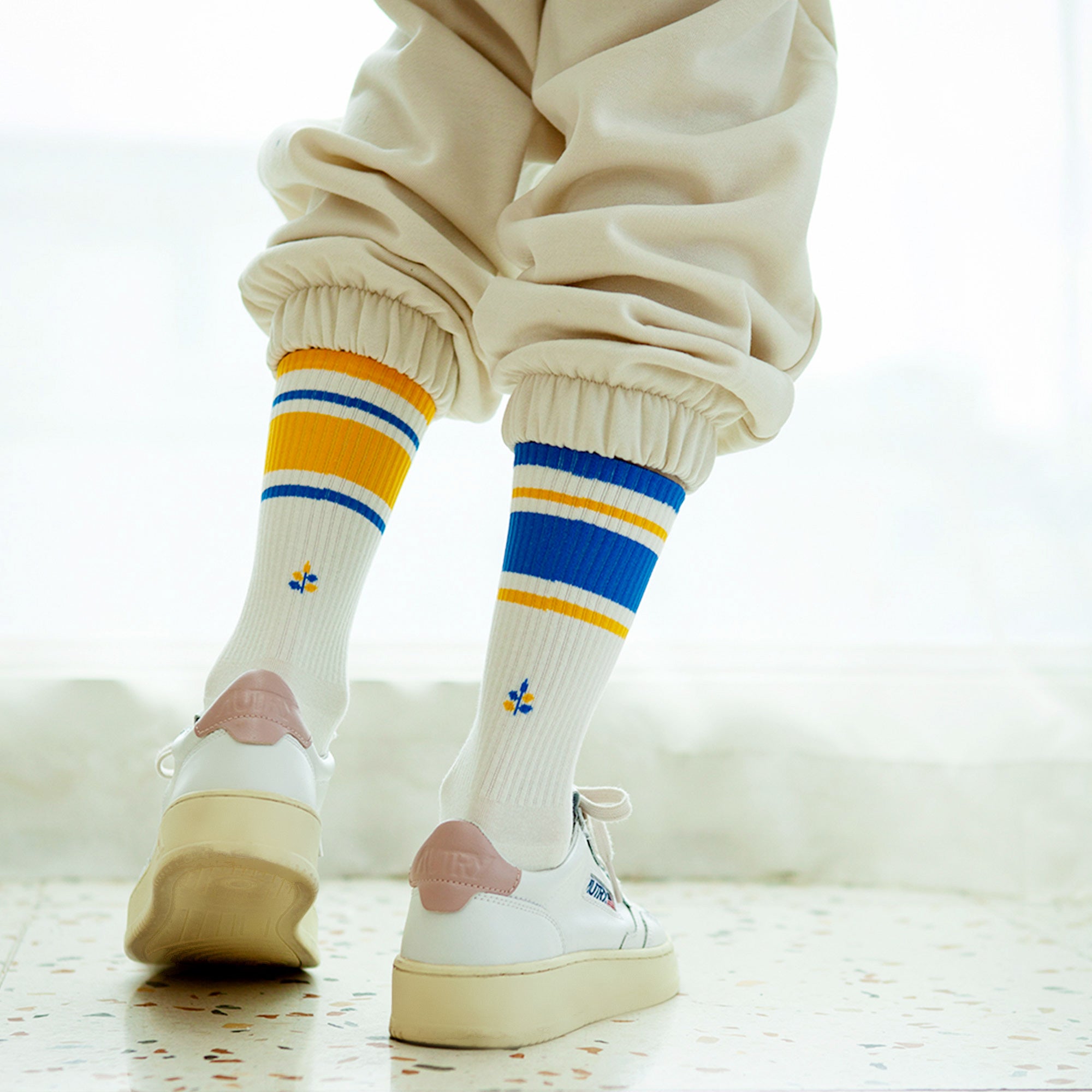 Men's Mismatched Vintage Stripe Socks - Blue, Yellow, & White