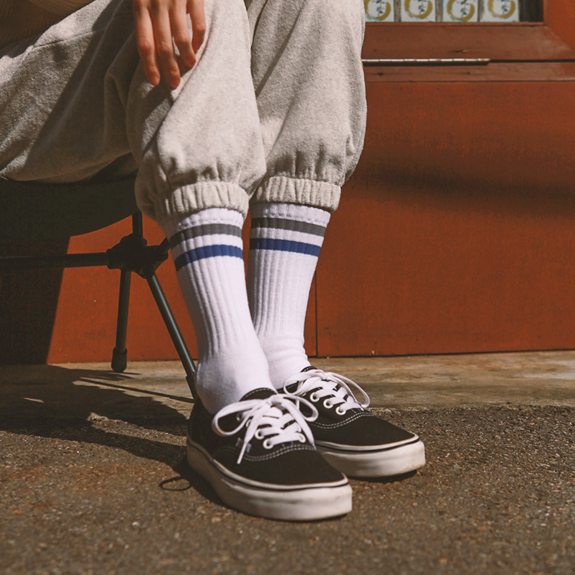 Women's Vintage Stripe Socks - Gray, Navy, & White