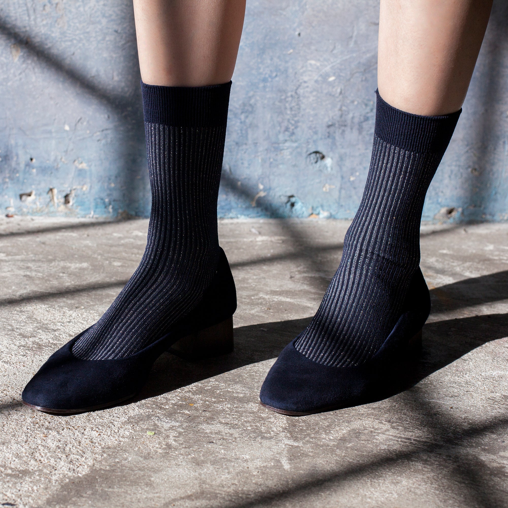 Two-Tone Ribbed - Navy/Silver - Votta Socks