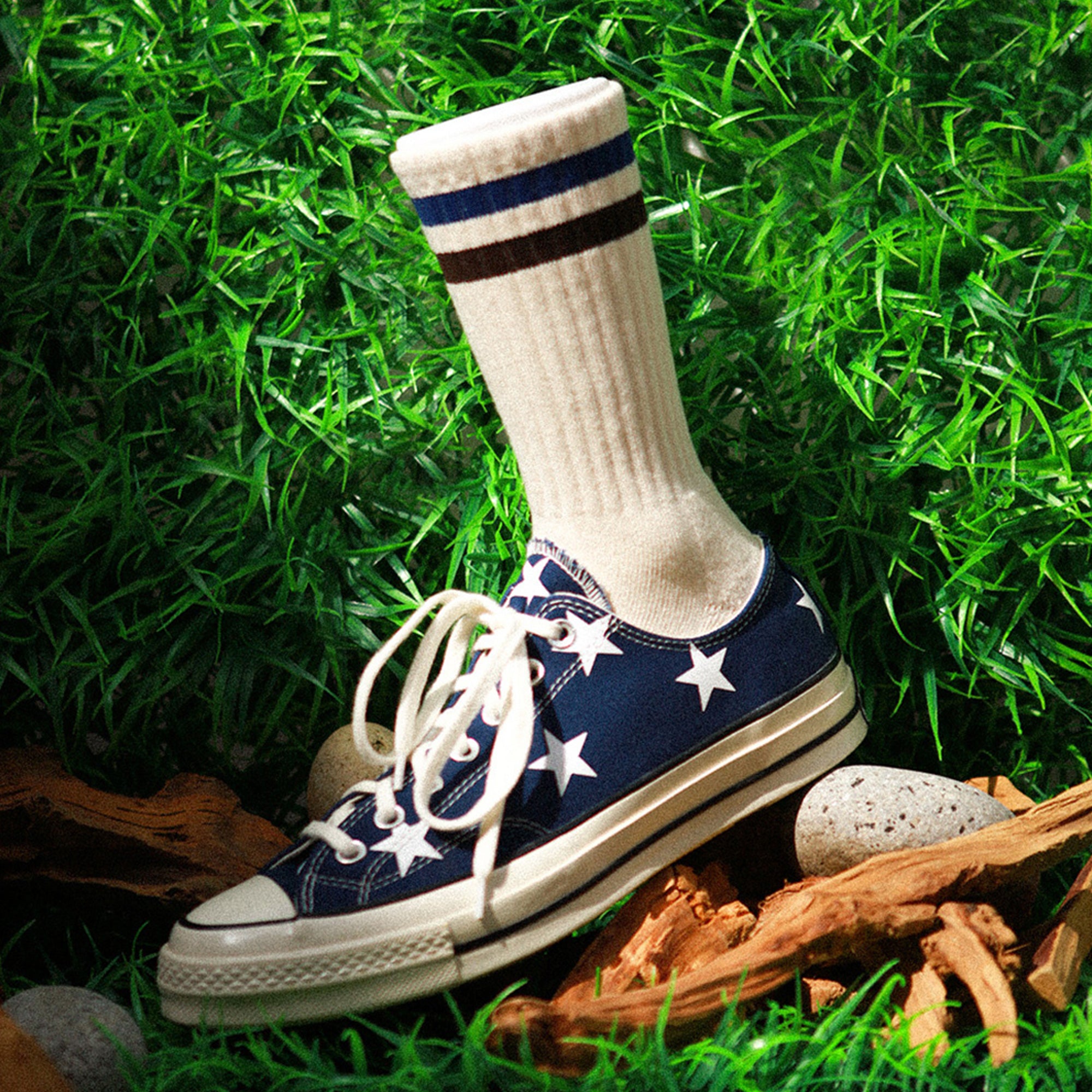 Women's Vintage Stripe Socks - Navy, Brown, & Cream