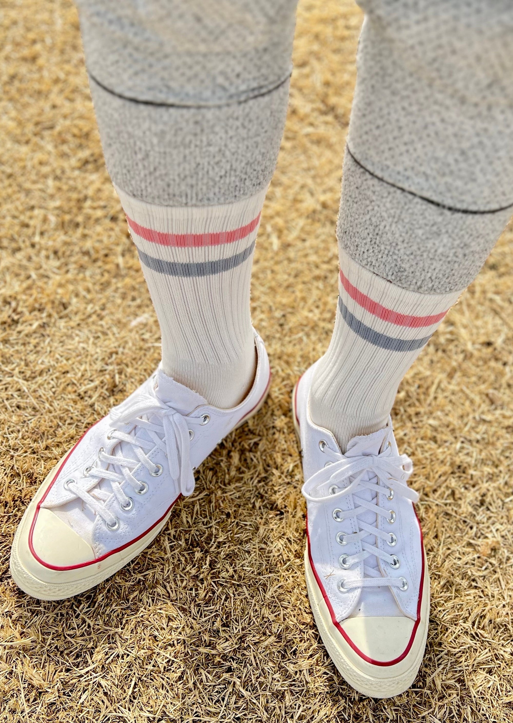 [Valentine&#39;s Day Gift Set] Vintage Stripe Socks - Pink, Gray, &amp; White