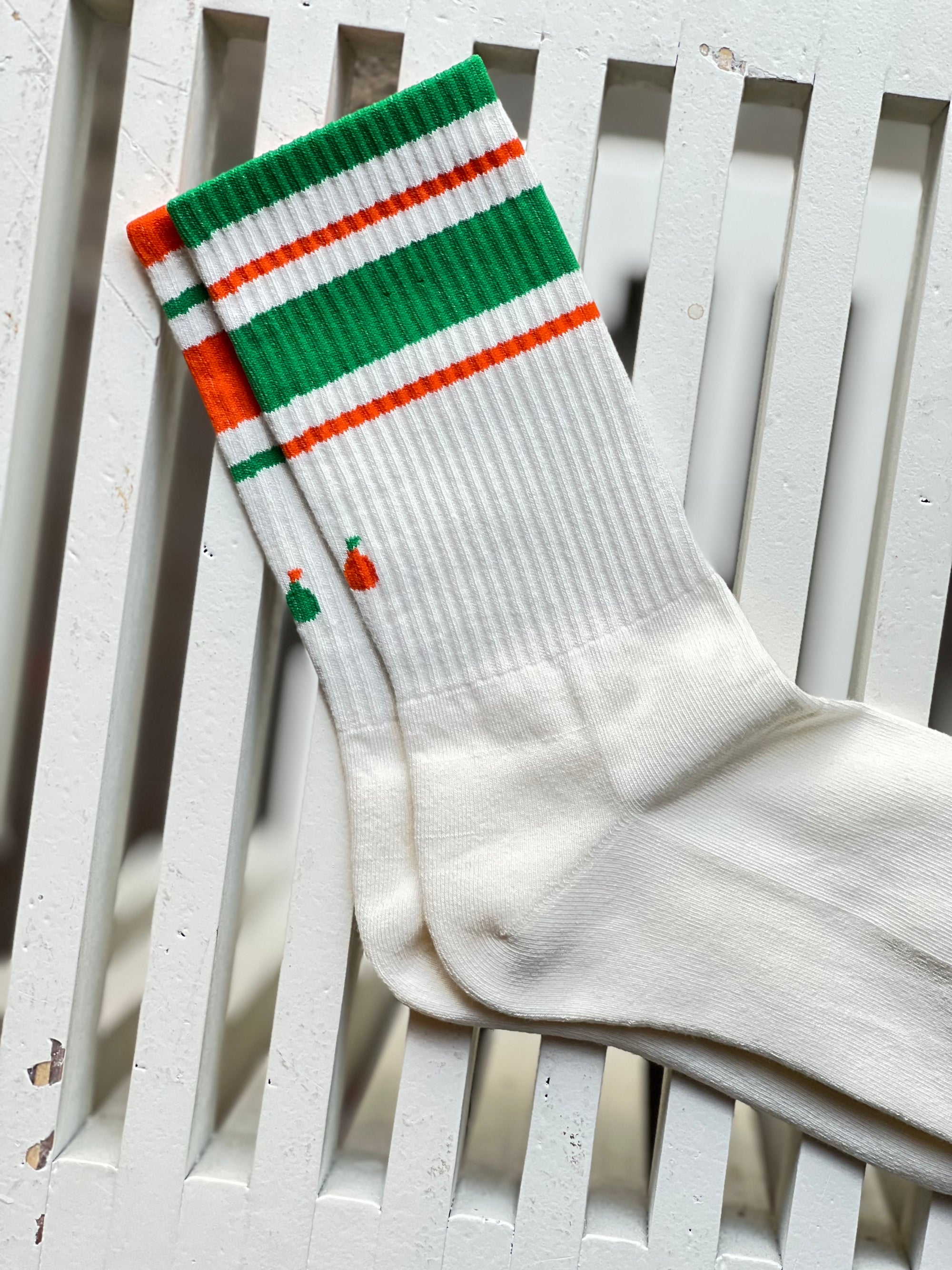 Women&#39;s Mismatched Vintage Stripe Socks - Green, Orange, &amp; White