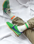 Men's Mismatched Vintage Stripe Socks - Green, Orange, & White