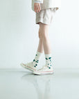 Women's Dalmatian Pattern Socks - Green & Ivory