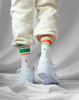 Women's Mismatched Vintage Stripe Socks - Green, Orange, & White