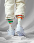 Men's Mismatched Vintage Stripe Socks - Green, Orange, & White