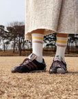 [Valentine's Day Gift Set] Vintage Stripe Socks - Yellow, Brown, & Cream