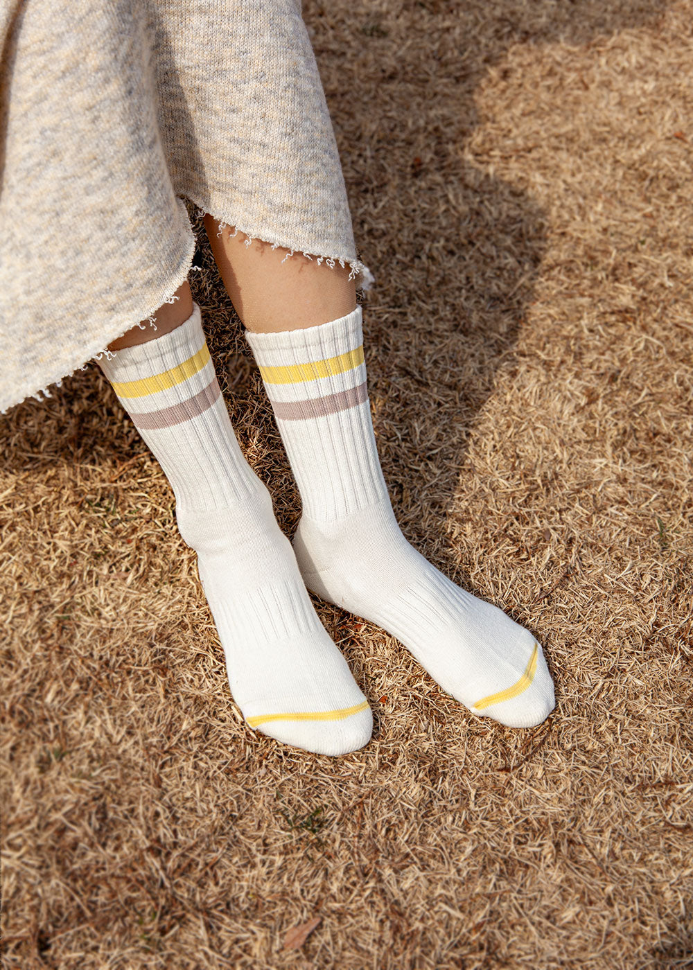 Women&#39;s Vintage Stripe Socks - Yellow, Brown, &amp; Cream