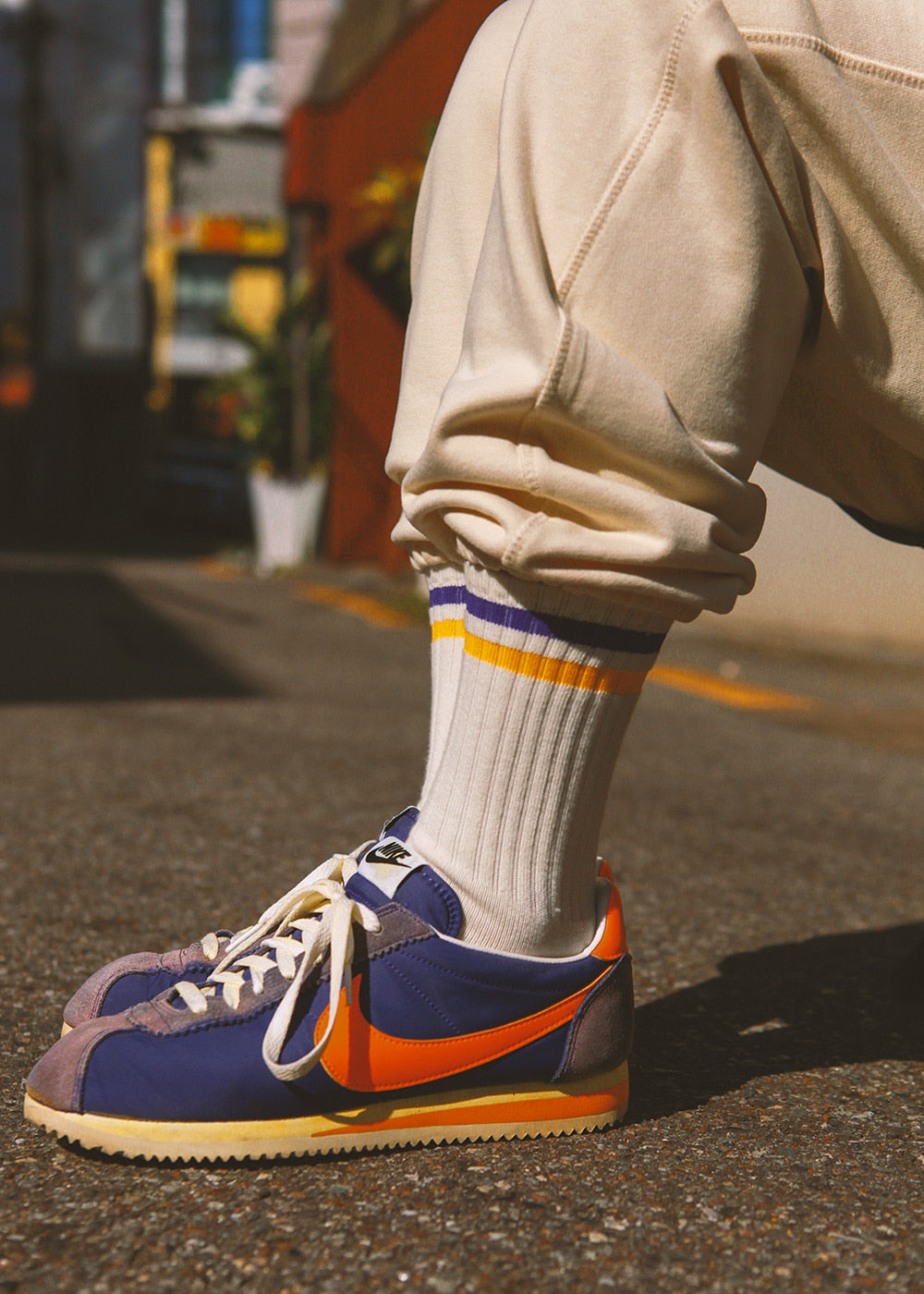 Men&#39;s Vintage Stripe Socks - Purple, Yellow, &amp; White