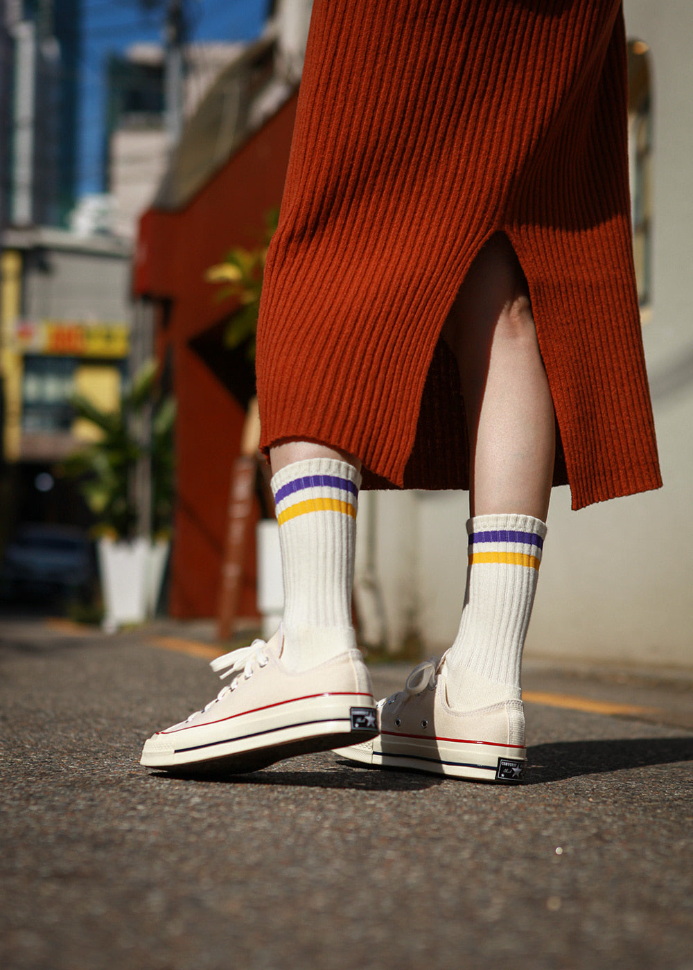 Women&#39;s Vintage Stripe Socks - Purple, Yellow, &amp; White