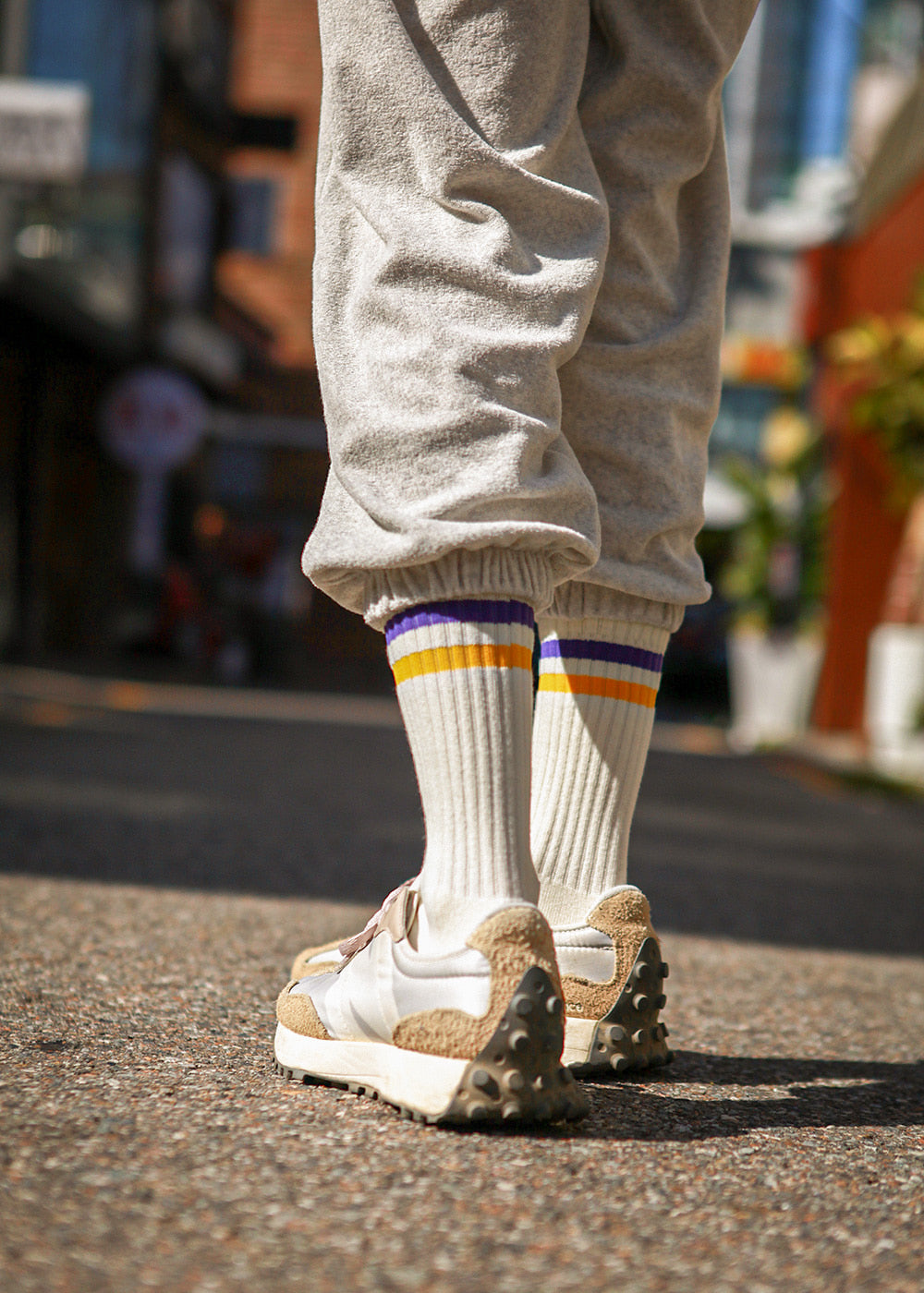 Men&#39;s Vintage Stripe Purple and Yellow, White Socks
