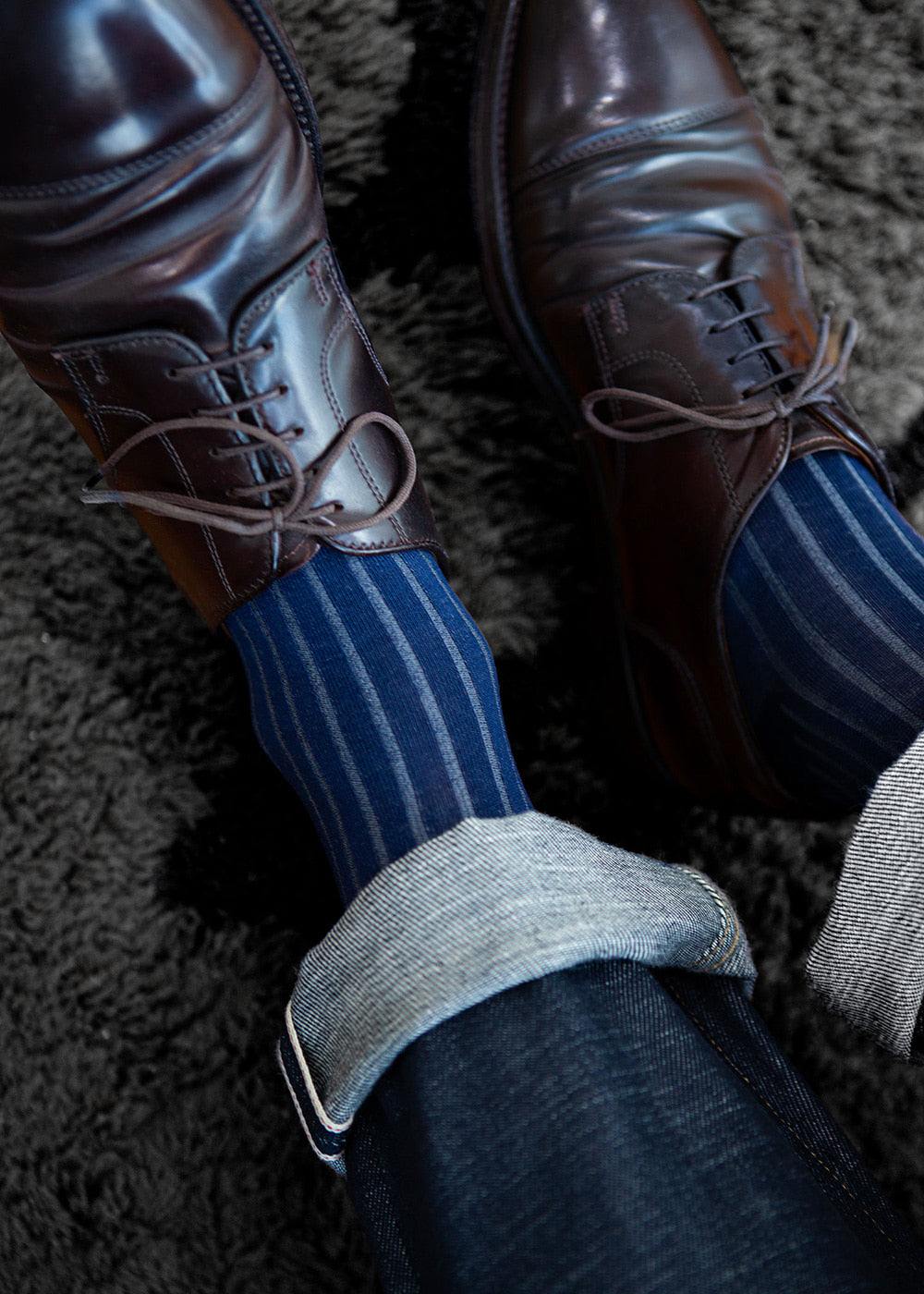 Men&#39;s Two-Tone Ribbed Socks - Navy &amp; Gray