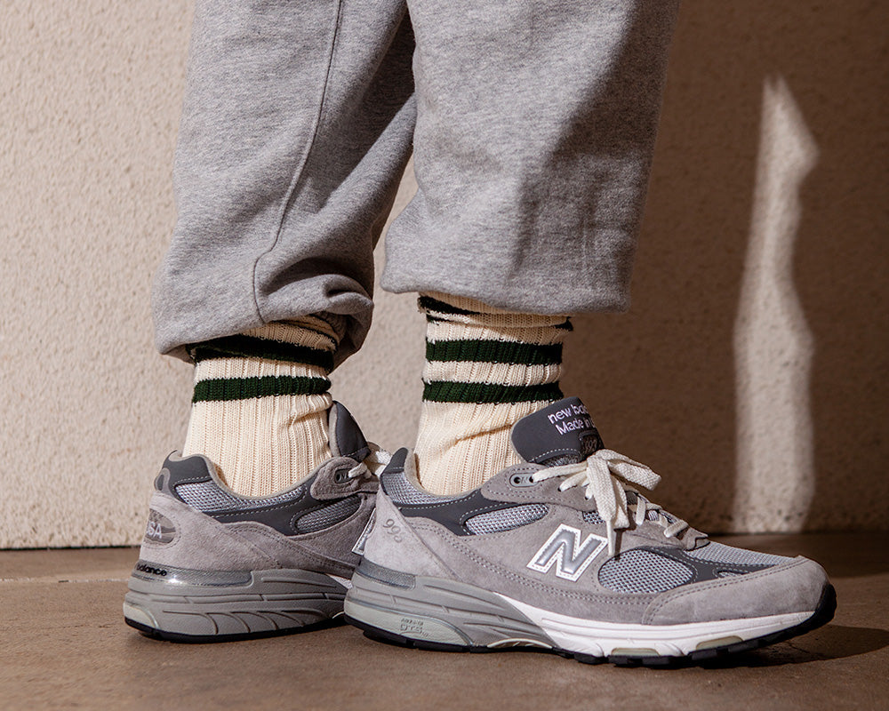 [PRE-ORDER] Men&#39;s Organic Cotton Striped Ribbed Socks - Ivory/Vintage Green