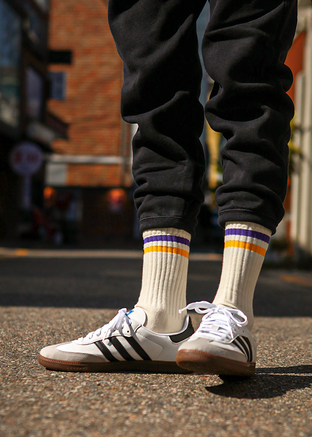 Men&#39;s Vintage Stripe Socks - Purple, Yellow, &amp; White