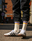 Women's Vintage Stripe Socks - Purple, Yellow, & White