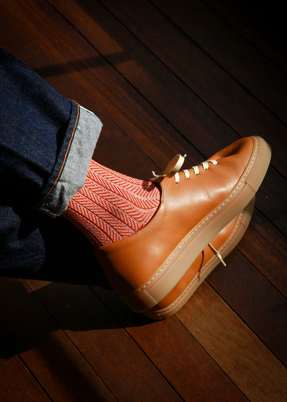 Men&#39;s Herringbone Socks - Orange &amp; Ivory