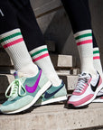 Men's Vintage Stripe Socks - Green, Pink, & Cream