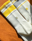 Women's Mismatched Vintage Stripe Socks - Yellow, Gray, & White