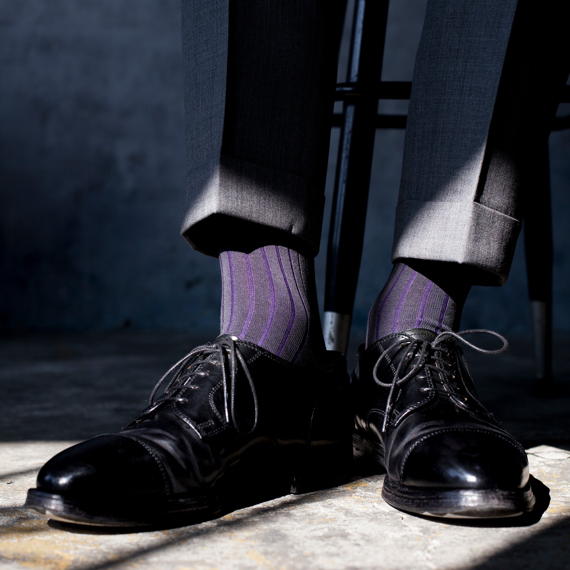 Two-Tone Ribbed - Grey/Purple - Votta Socks