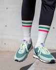 Women's Vintage Stripe Green and Pink, Cream Socks