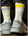 Men's Mismatched Vintage Stripe Socks - Yellow, Gray, & White