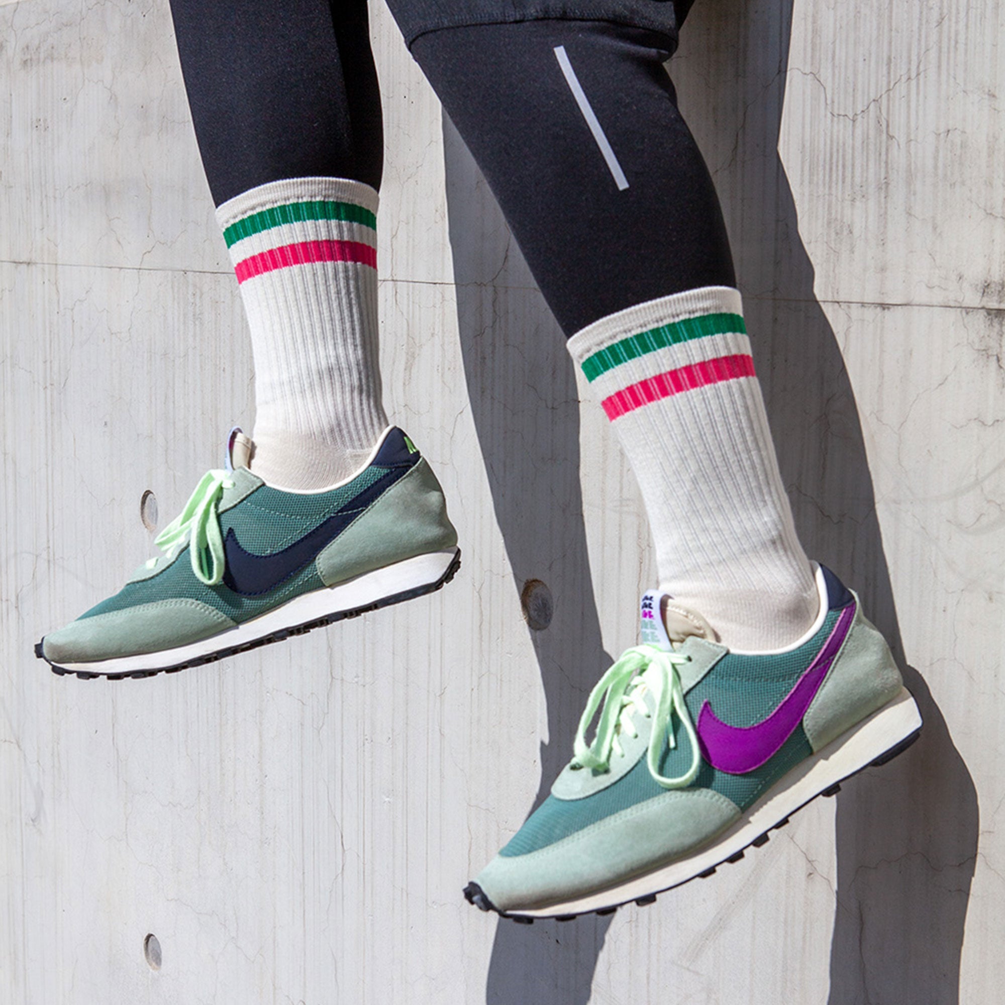 Women&#39;s Vintage Stripe Green and Pink, Cream Socks