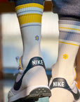 Men's Mismatched Vintage Stripe Socks - Yellow, Gray, & White