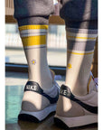 Women's Mismatched Vintage Stripe Socks - Yellow, Gray, & White