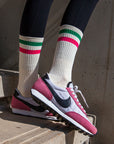Women's Vintage Stripe Green and Pink, Cream Socks