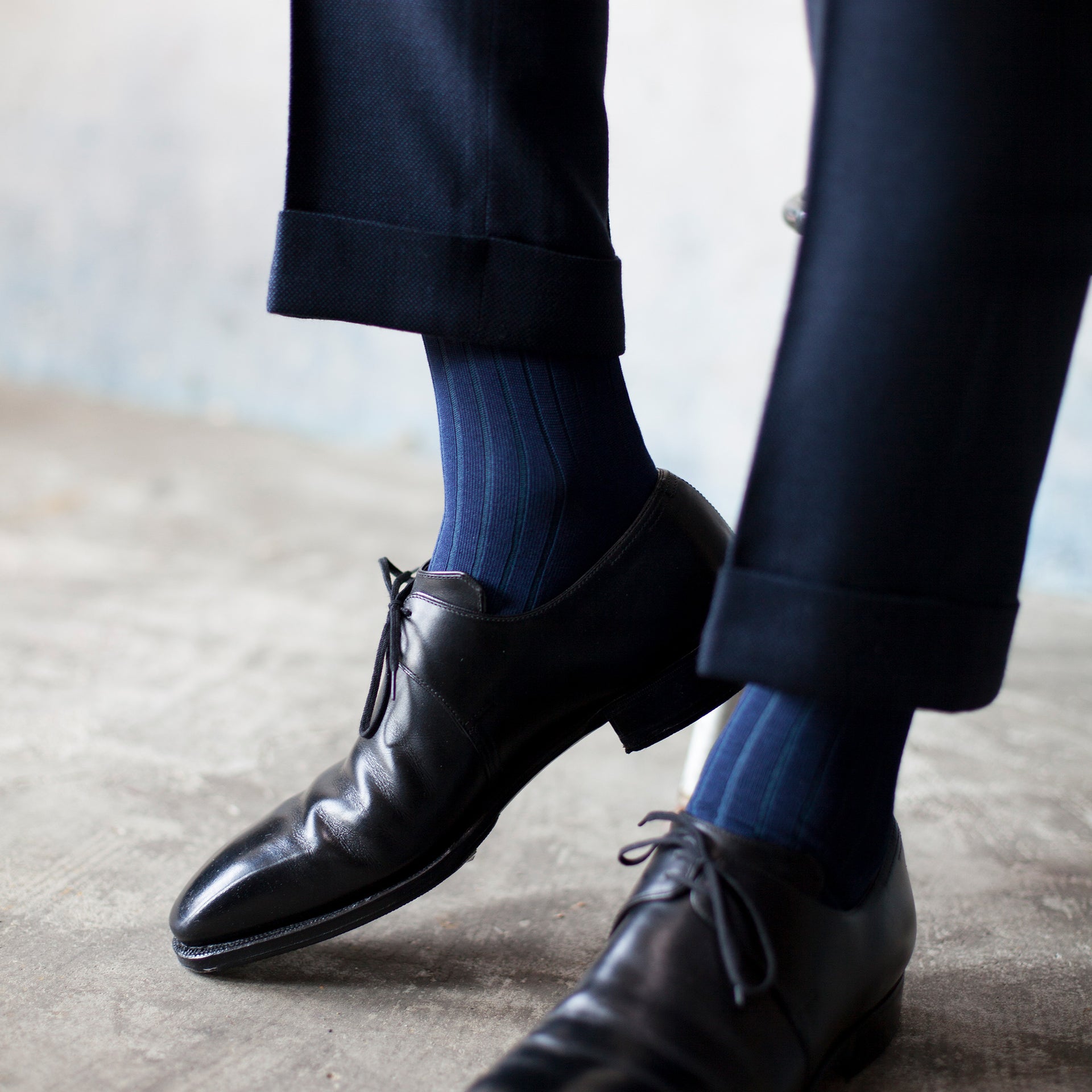 Men's Two-Tone Ribbed Socks - Navy & Blue – Votta Socks