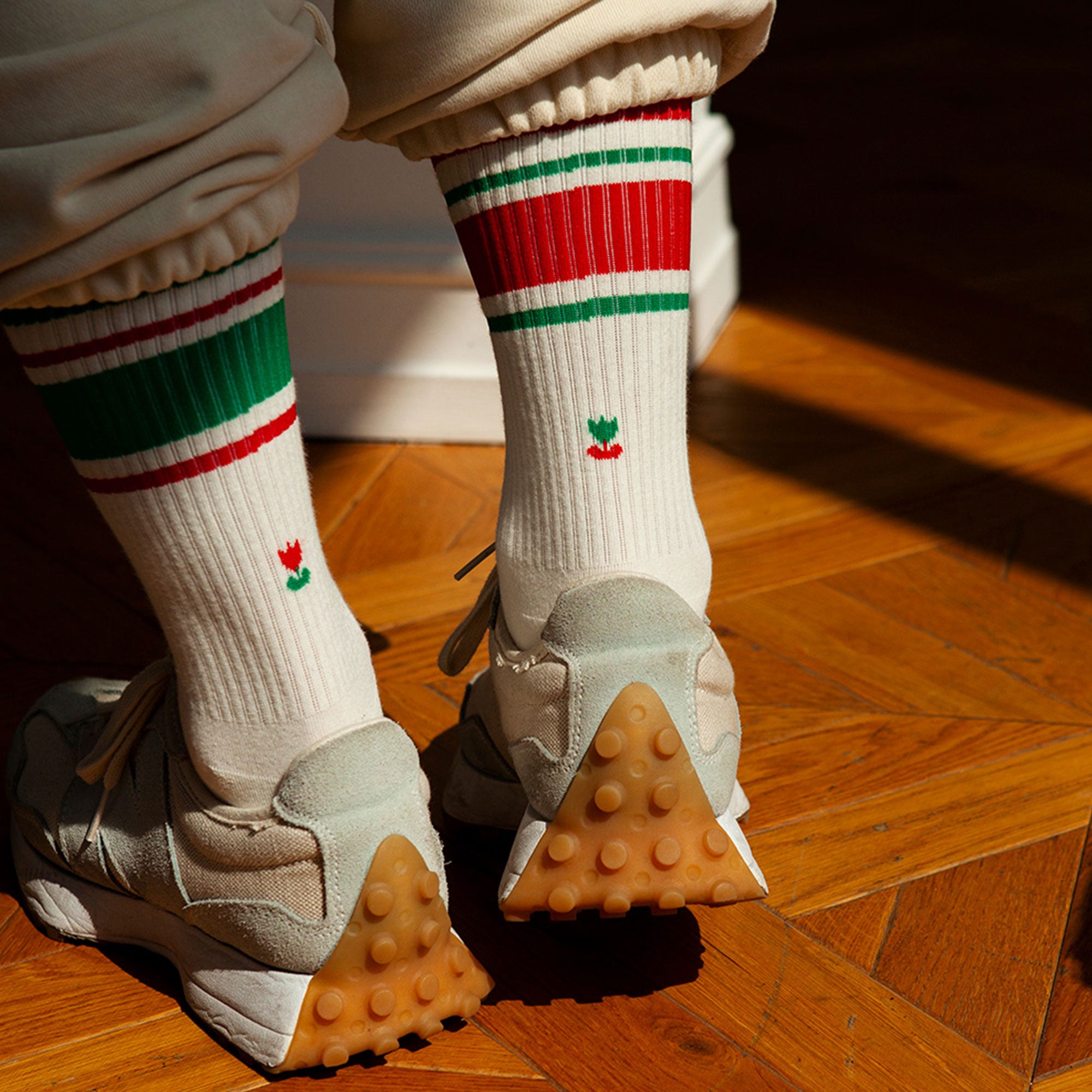 Men&#39;s Mismatched Vintage Stripe Socks - Red, Green, &amp; White