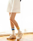 Women's Mismatched Vintage Stripe Socks - Blue, Yellow, & White