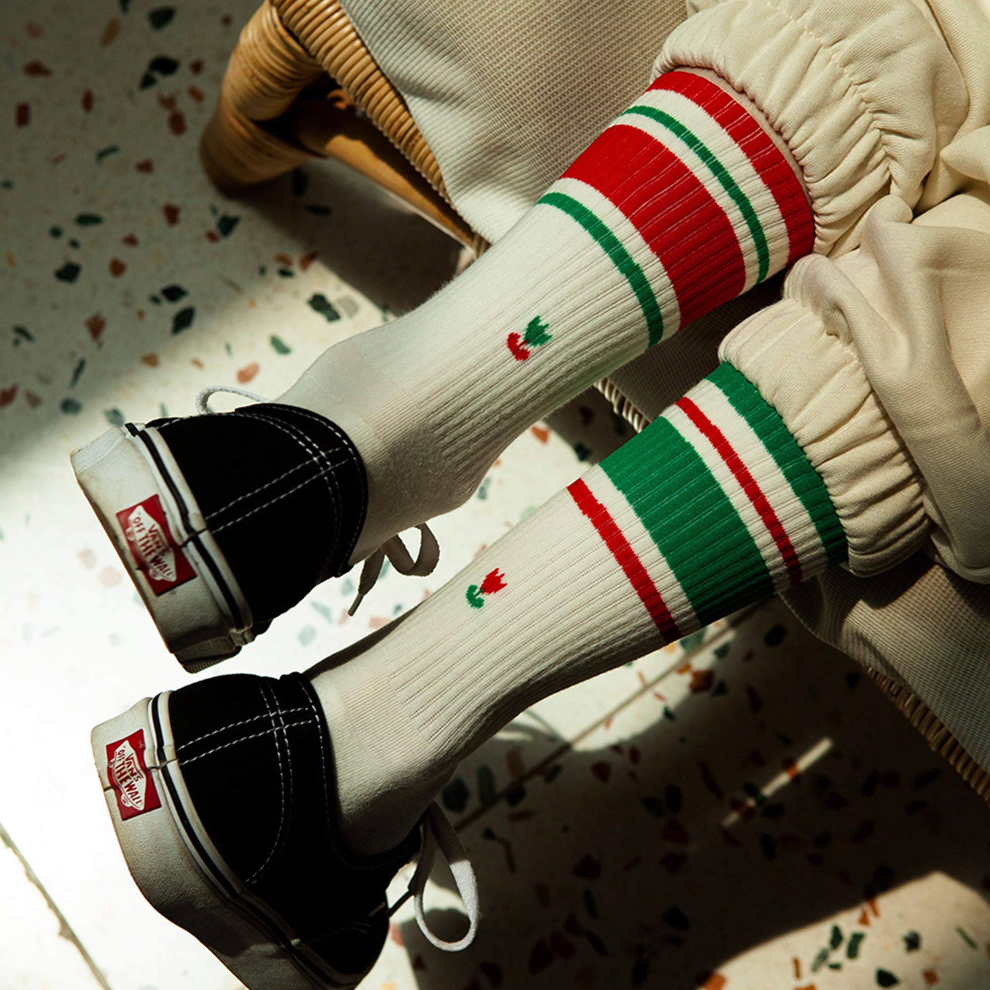 Women&#39;s Mismatched Vintage Stripe Socks - Red, Green, &amp; White