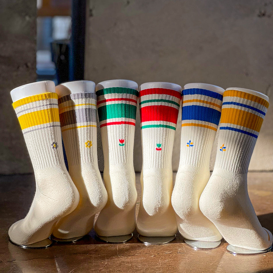 Women&#39;s Mismatched Vintage Stripe Socks - Yellow, Gray, &amp; White
