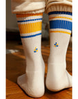 Men's Mismatched Vintage Stripe Socks - Blue, Yellow, & White