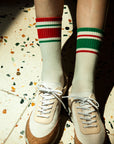 Women's Mismatched Vintage Stripe Socks - Red, Green, & White