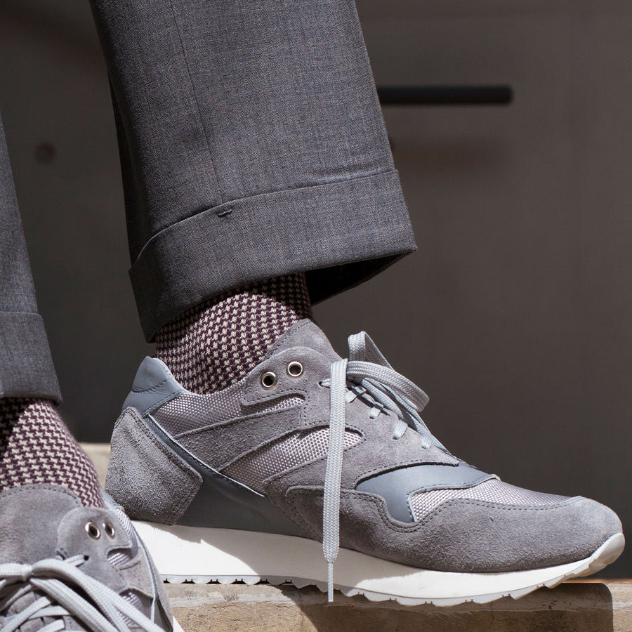 Men's Brown & White Houndstooth Dress Socks Votta Socks