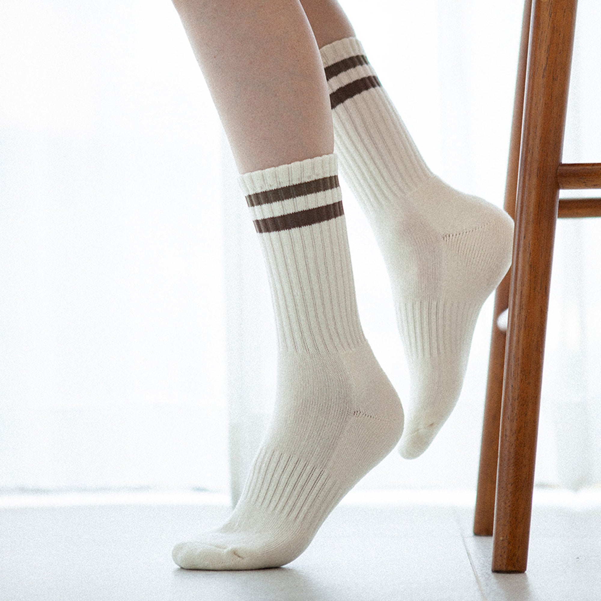 Men&#39;s Vintage Stripe Socks - Khaki, Beige, &amp; White