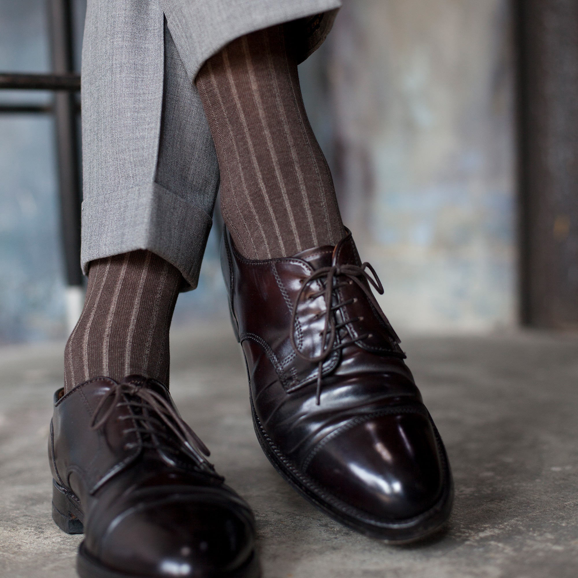 Two-Tone Ribbed - Brown/Ivory - Votta Socks