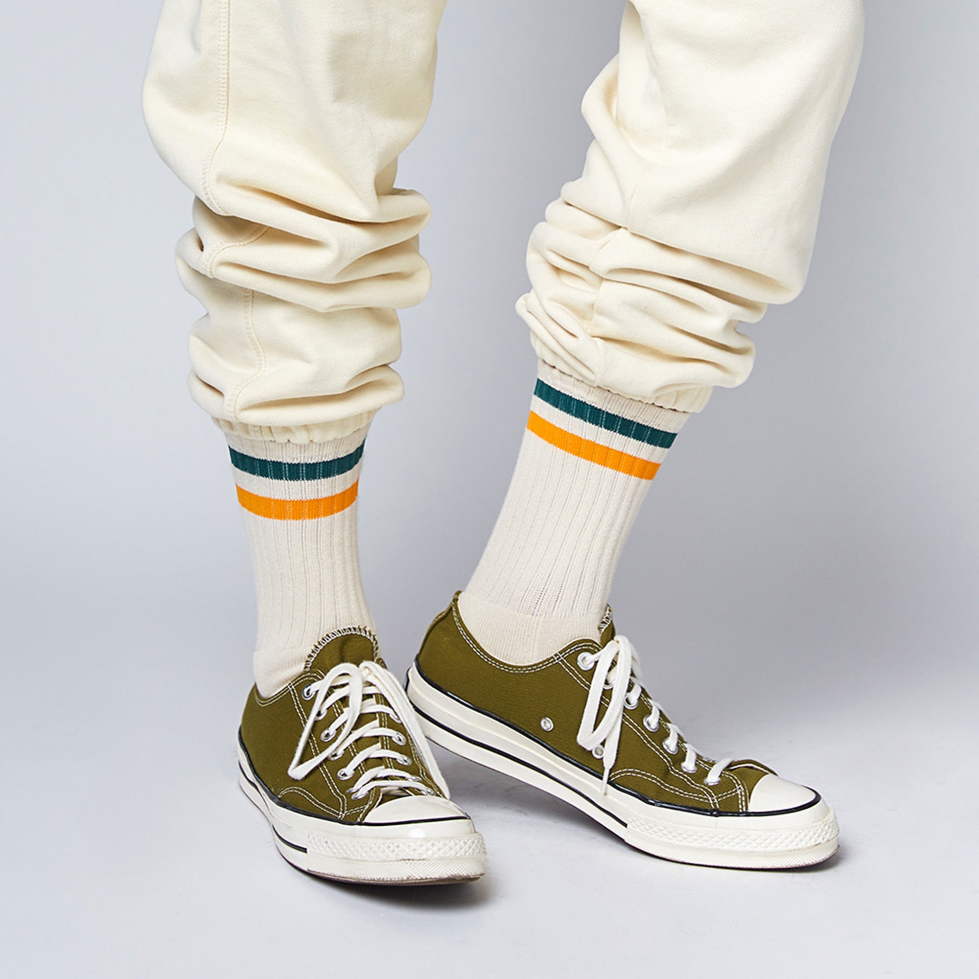 Men&#39;s Vintage Stripe Socks - Green, Orange, and Cream