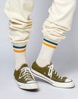Men's Vintage Stripe Socks - Green, Orange, and Cream