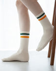 Women's Vintage Stripe Green and Orange, Cream Socks