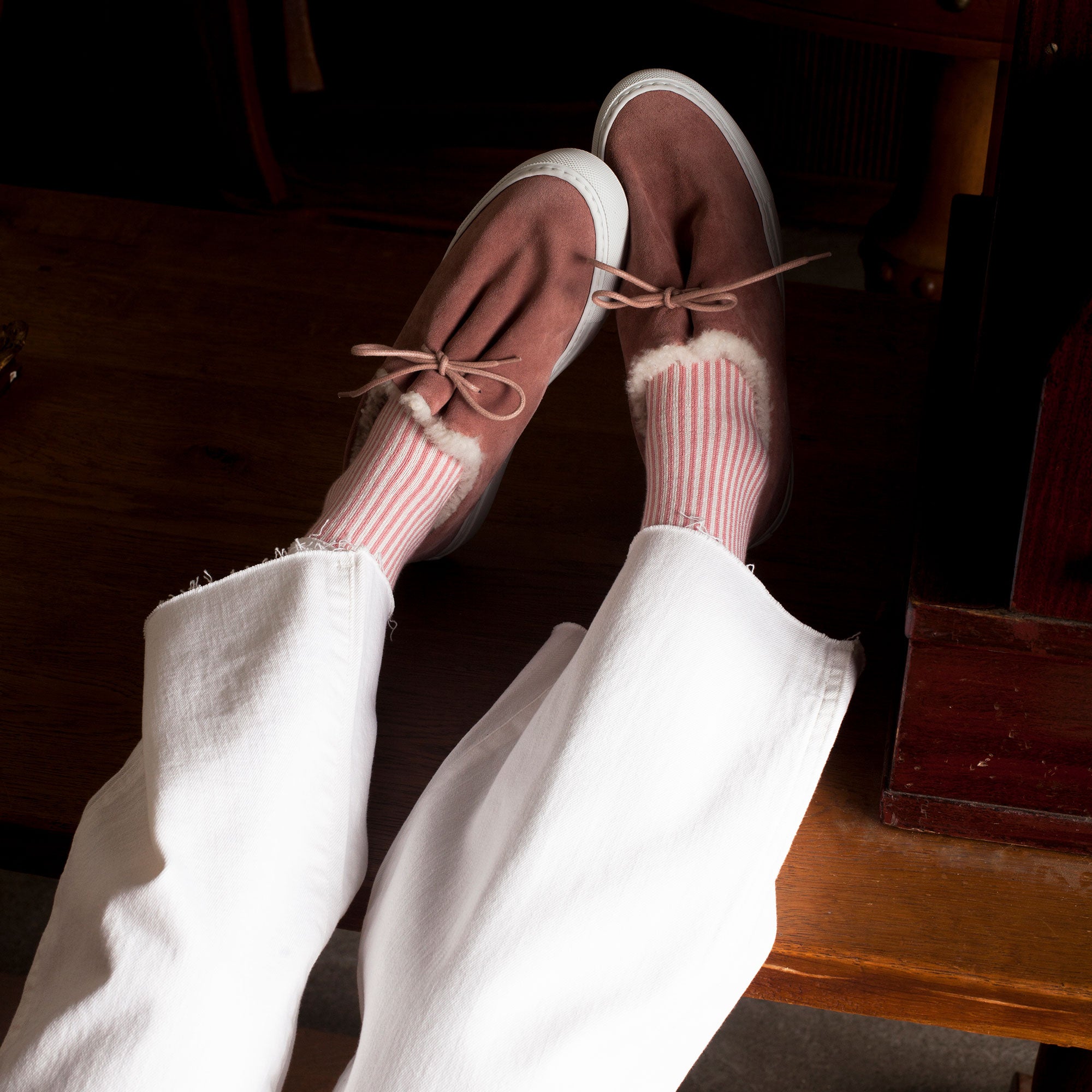 Women&#39;s Swoony Lines Socks - Pink &amp; Ivory