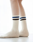 Women's Vintage Stripe Socks - Navy, Brown, & Cream