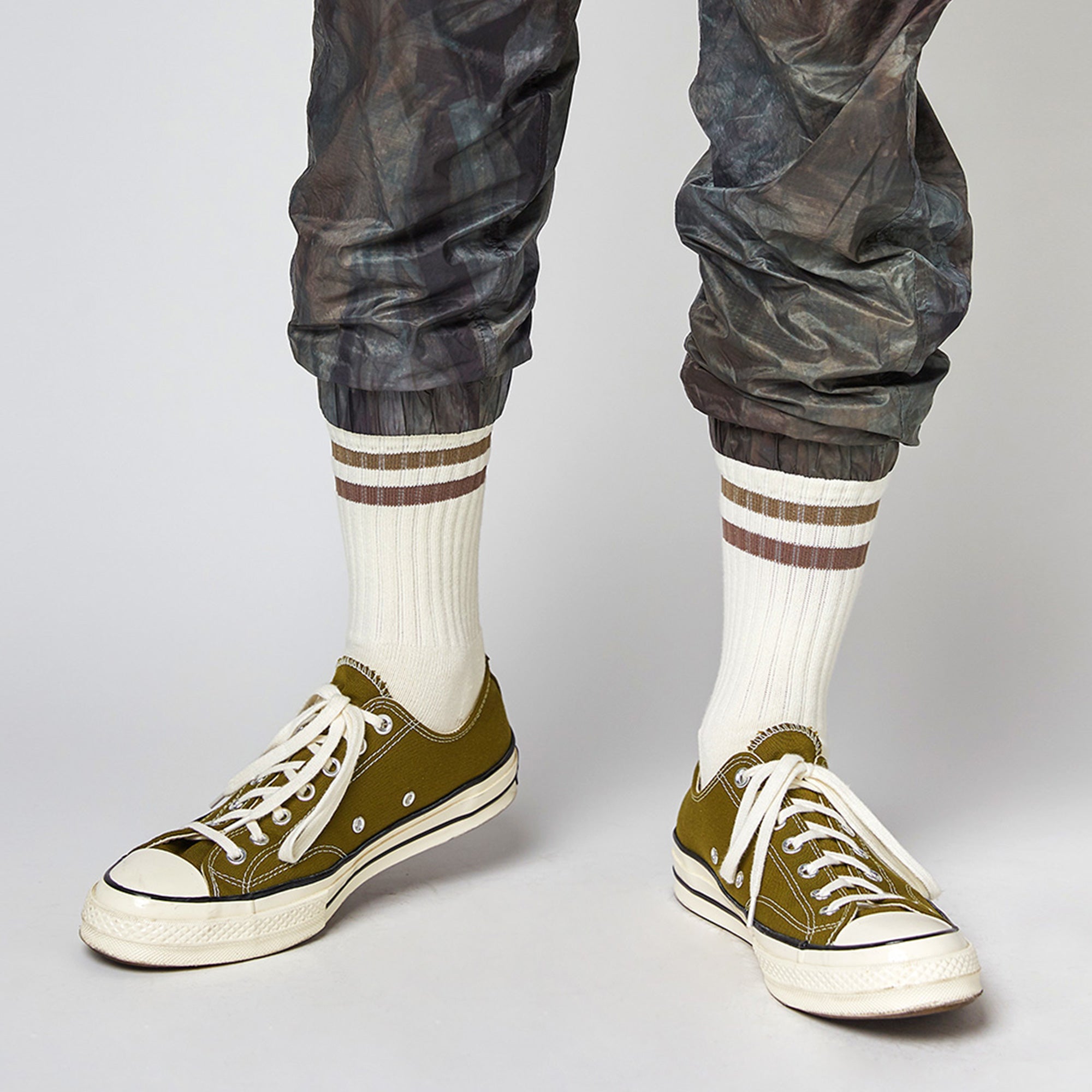 Men&#39;s Vintage Stripe Socks - Khaki, Beige, &amp; White
