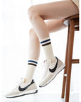 Women's Vintage Stripe Socks - Navy, Brown, & Cream
