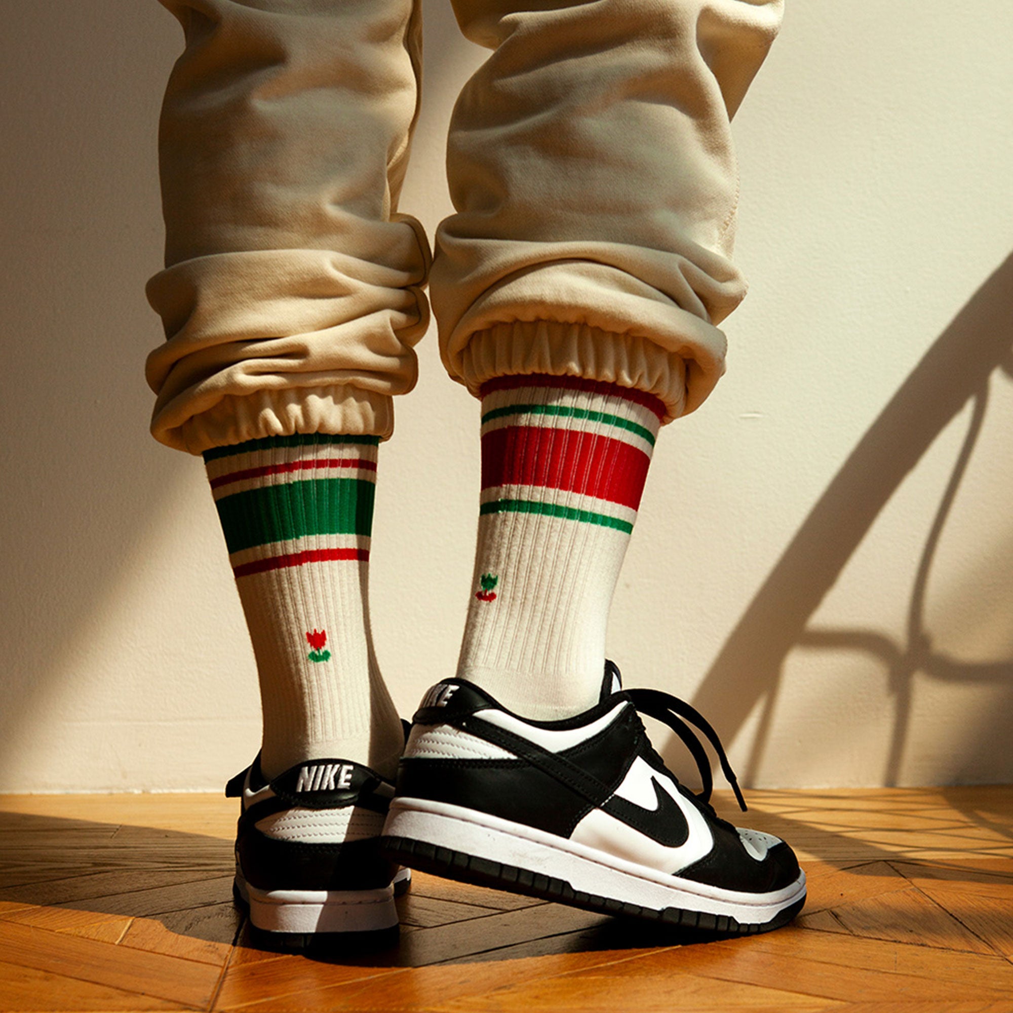 Men&#39;s Mismatched Vintage Stripe Socks - Red, Green, &amp; White
