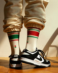 Men's Mismatched Vintage Stripe Red and Green, White Socks